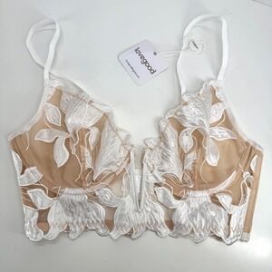 Lovegood Lace Trimmed Bralette Beige Embroidery Women's Bra Size M